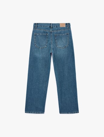 Pamuklu Normal Bel Düğmeli Düz Paça Denim Pantolon - Straight Fit Jean