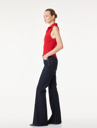 Pamuklu Kemerli İspanyol Paça Dar Kesim Denim Pantolon - Flare Jeans
