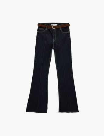 Pamuklu Kemerli İspanyol Paça Dar Kesim Denim Pantolon - Flare Jeans
