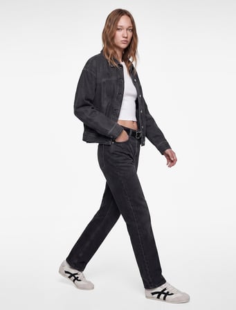 Kemerli Yüksek Bel Dar Kalıp Düz Paça Pamuklu Denim Pantolon - Mom Slim Jean