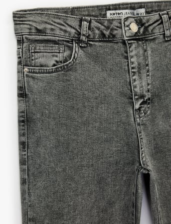 Pamuklu İspanyol Paça Dar Kalıp Yüksek Bel Denim Pantolon - Flare Jeans