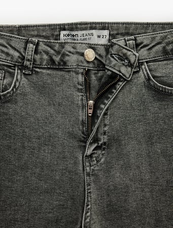 Pamuklu İspanyol Paça Dar Kalıp Yüksek Bel Denim Pantolon - Flare Jeans