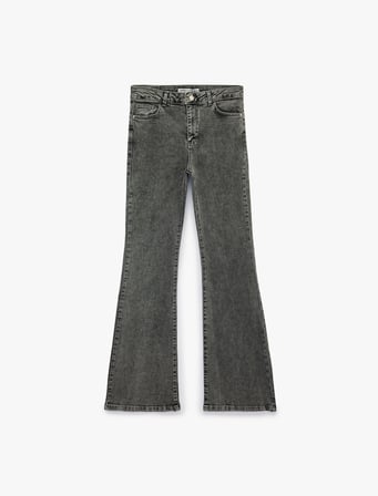 Pamuklu İspanyol Paça Dar Kalıp Yüksek Bel Denim Pantolon - Flare Jeans