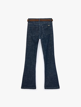 Cepli Düğmeli Kemer Detaylı Dar Kesim İspanyol Paça Denim Pantolon - Flare Jeans