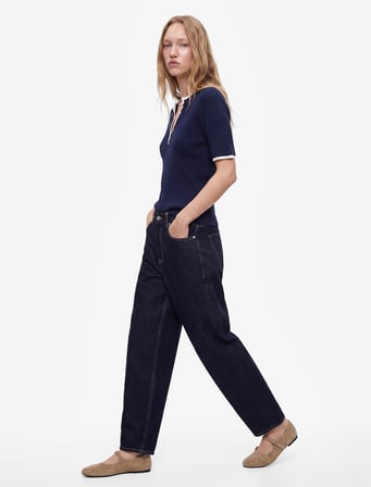Pamuklu Normal Paça Cepli Düğmeli Balon Denim Pantolon - Balloon Fit Jean