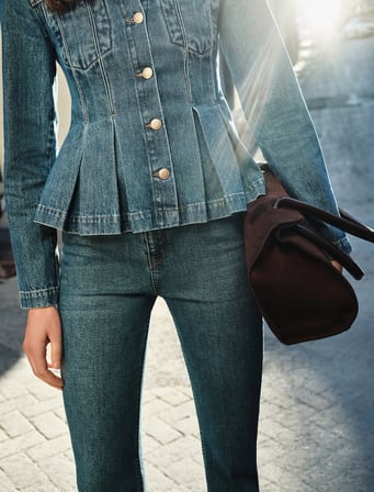 Pamuklu Dar Kalıp Düğmeli İspanyol Paça Denim Pantolon - Flare Jeans