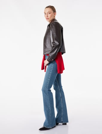 Pamuklu Dar Kalıp Düğmeli İspanyol Paça Denim Pantolon - Flare Jeans