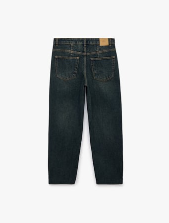 Pamuklu Düz Paça Cepli Düğmeli Normal Bel Barrel Denim Pantolon - Barrel Jeans
