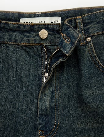 Pamuklu Düz Paça Cepli Düğmeli Normal Bel Barrel Denim Pantolon - Barrel Jeans