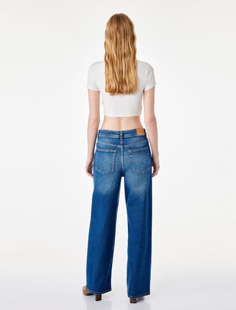 Pamuklu Regular Fit Kısa Geniş Paça Denim Pantolon - Culotte Jeans