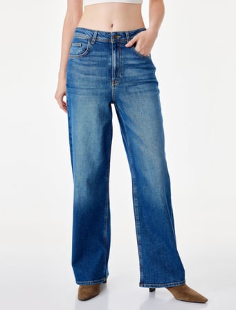 Pamuklu Regular Fit Kısa Geniş Paça Denim Pantolon - Culotte Jeans