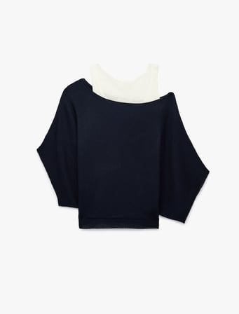 Slim Fit Kayık Yaka Uzun Kollu İkili Triko Kazak