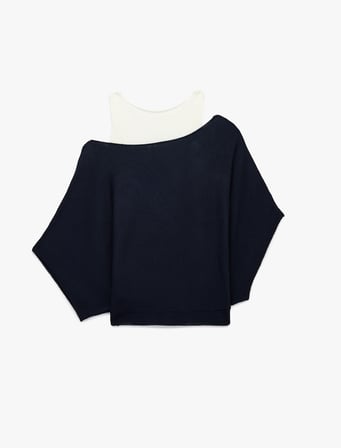 Slim Fit Kayık Yaka Uzun Kollu İkili Triko Kazak