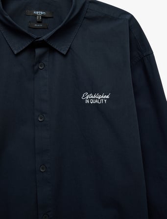 Regular Fit Pamuklu Klasik Yaka Nakışlı Poplin Uzun Kollu Gömlek