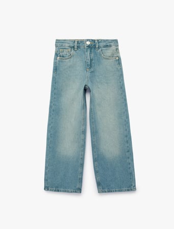 Pamuklu Cepli Loose Fit Geniş Paça Denim Pantolon