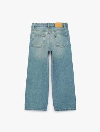Pamuklu Cepli Loose Fit Geniş Paça Denim Pantolon