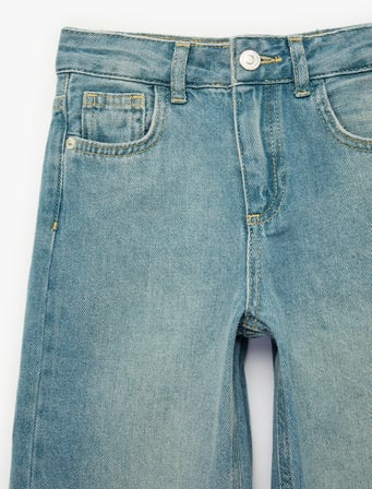 Pamuklu Cepli Loose Fit Geniş Paça Denim Pantolon