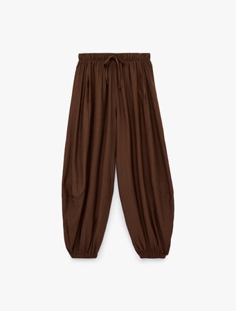 Viskon Rahat Kalıp Beli Lastikli Barrel Fit Balon Pantolon