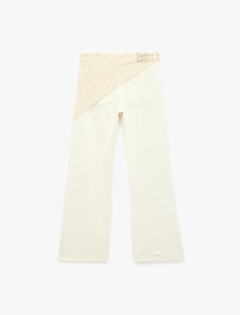 Dar Kalıp Dantel Detaylı Yıpratılmış İspanyol Paça Pantolon - Flare Jeans