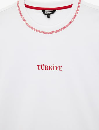 Kısa Kollu Dikiş Detaylı Bisiklet Yaka Pamuklu Oversize Futbol Temalı Baskılı Tişört