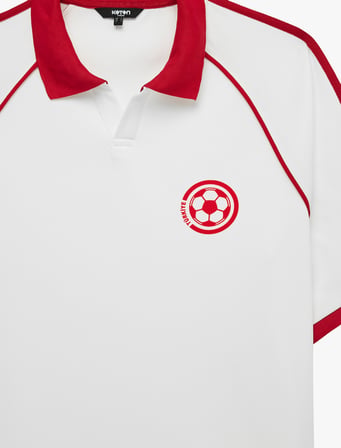 Regular Fit Renk Kontrastlı Polo Yaka Kısa Reglan Kol Baskılı 2026 Dünya Kupası Tişörtü