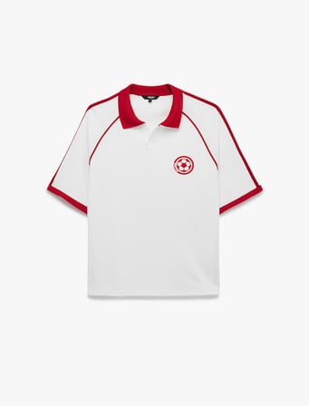 Regular Fit Renk Kontrastlı Polo Yaka Kısa Reglan Kol Baskılı 2026 Dünya Kupası Tişörtü