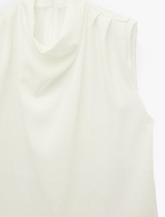 Krep Kumaş Drape Detaylı Dik Yaka Kolsuz Bluz