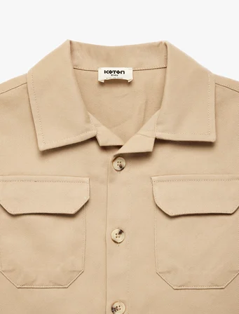 Kapaklı Cep Detaylı Pamuklu Uzun Kollu Gabardin Gömlek Ceket