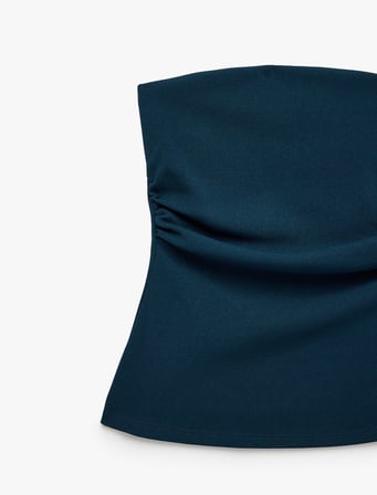 Slim Fit Drape Detaylı Straplez Top