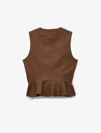 V Yaka Düğmeli Peplum Keten Yelek
