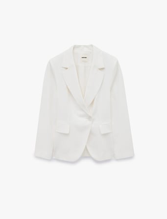 Keten Karışımlı Uzun Kollu Düğmeli Cepli Kruvaze Blazer Ceket