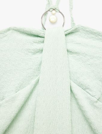 Koton X Şahika Ercümen - Slim Fit Boyundan Bağlamalı Kolsuz Metal Aksesuarlı Midi Elbise