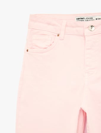 Pamuklu Cepli Düğmeli İspanyol Paça Crop Jean Pantolon -  Kick Flare Jeans