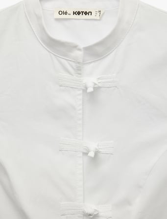 Pamuklu Slim Fit Kısa Kollu Bisiklet Yaka Napolyon Kapama Düğmeli Gömlek