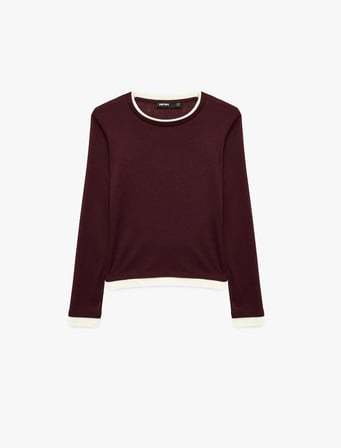 Slim Fit Renk Kontrastlı Katmanlı Uzun Kollu Bisiklet Yaka Tişört
