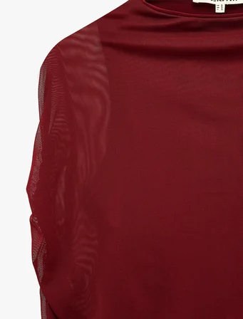 Slim Fit Dik Yaka Kolsuz Tül Detaylı Bluz