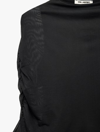 Slim Fit Dik Yaka Kolsuz Tül Detaylı Bluz