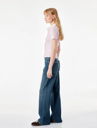 Regular Fit Kısa Kollu Düğmeli Bürümcük Kumaş Polo Yaka Bluz