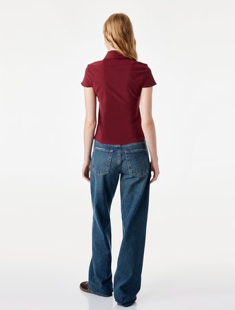 Slim Fit Düğmeli Büzgülü Klasik Yaka Bağcık Detaylı Kısa Kollu Bluz