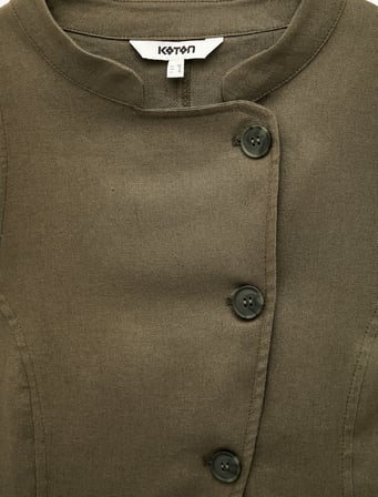Slim Fit Mandarin Yaka Asimetrik Düğmeli Keten Yelek