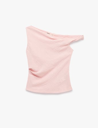 Keten Görünümlü Slim Fit Kolsuz Asimetrik Kesim Kayık Yaka Bluz