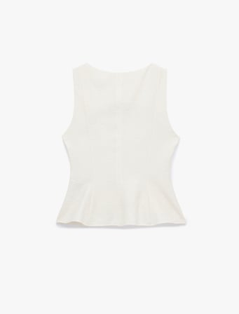 Viskon Kumaş Floral Dokulu Kolsuz Bisiklet Yaka Peplum Bluz
