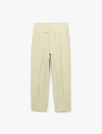 Aksesuar Düğme Detaylı Duble Paça Straight Fit Keten Pantolon