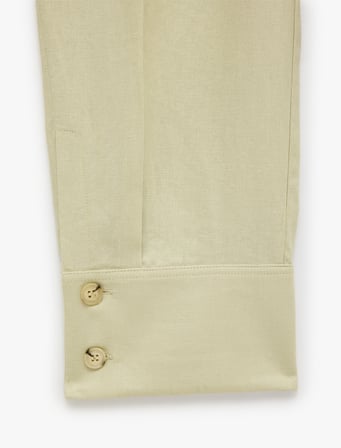 Aksesuar Düğme Detaylı Duble Paça Straight Fit Keten Pantolon