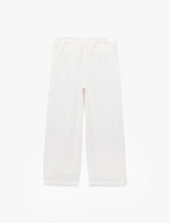 Cepli Pile Detaylı Geniş Paça Baggy Keten Pantolon