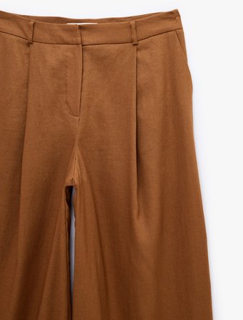 Cepli Pile Detaylı Geniş Paça Baggy Keten Pantolon