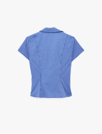 Slim Fit Bel Vurgulu Fermuar Detaylı Pötikareli Poplin Gömlek