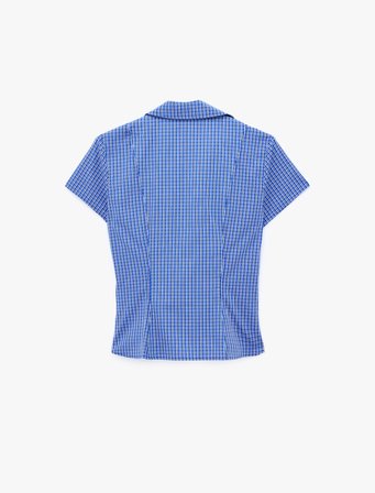 Slim Fit Bel Vurgulu Fermuar Detaylı Pötikareli Poplin Gömlek