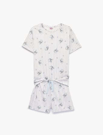 Stitch Baskılı Pamuklu Lisanslı Bisiklet Yaka Kısa Kollu Şortlu Pijama Takımı
