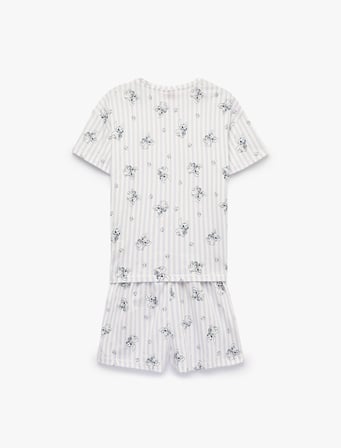 Stitch Baskılı Pamuklu Lisanslı Bisiklet Yaka Kısa Kollu Şortlu Pijama Takımı